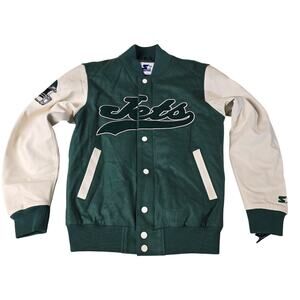 Starter Varsity Jacket New York Jets Mens Small Wool Leather Green White NWT